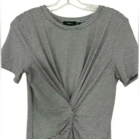 THEORY KNOT TEE DRESS BLACK AND WHITE RUBRIC STRIPE SIZE MEDIUM NWOT - Picture 7 of 10